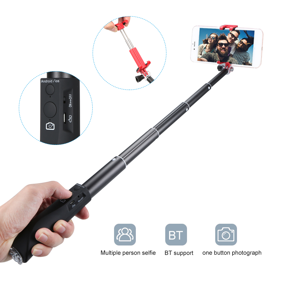 ABS+PC Selfie Stick BT Phone Selfie Stick for Smartphone Free Retractable Rod for Selfie Photo Taking Vlogging