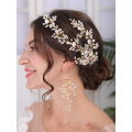 Gold Wedding Hair Accessories Rhinestone Pearl Luxury Headband and Earrings For Women Wholesale Bridal Headwear hair jewelry