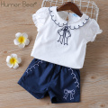 Humor Bear Girls Clothes New Fashion Summer Petals Shirt Sleeveless T-Shirt +Pants 2Pcs Suits Kid Clothes Toddler Kids Clothes