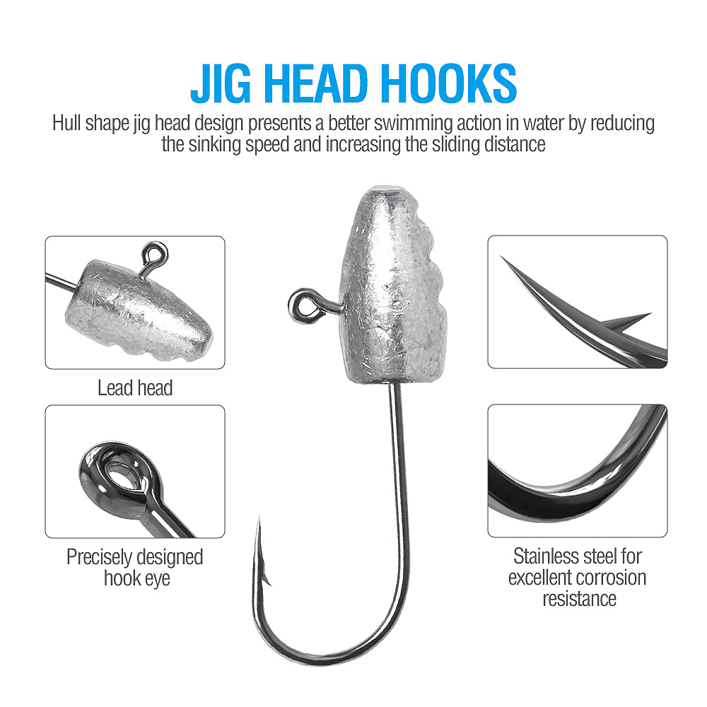 DONQL 10pcs/Lot Lead Jig Head Fishing Hooks for Soft Lure Bait Barbed Single Fishhook 3g 5g 7g 10g Carp Fishing Accessories