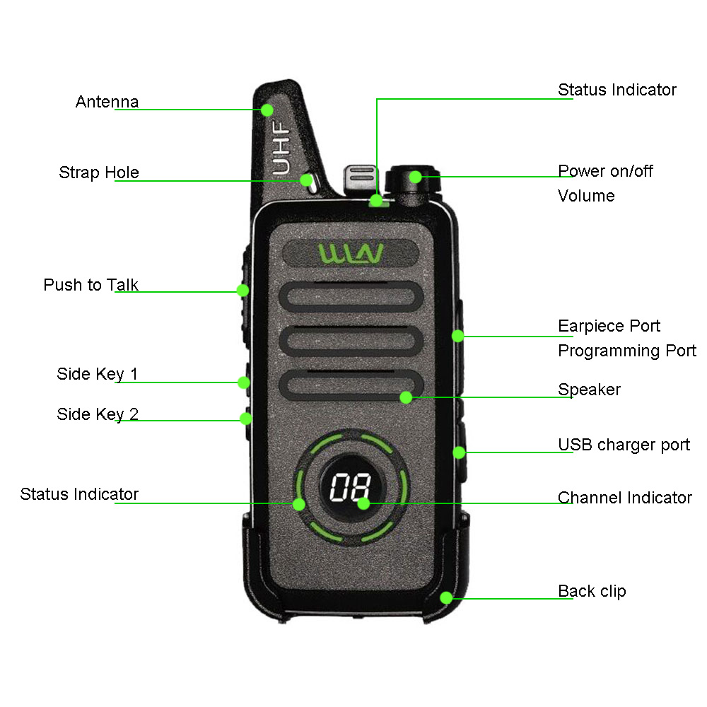 2pcs WLN KD-C1 plus Mini Walkie Talkie UHF 400-470 MHz With 16 Channels Two Way Radio FM Transceiver KD-C1 Plus