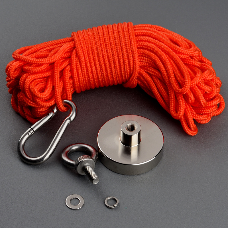 250Kg Design Magnet Neodymium Strong Permanent Magnet N52 Magnets Fishing Magnet 60mm with 20m Rope Magnetic Material Base