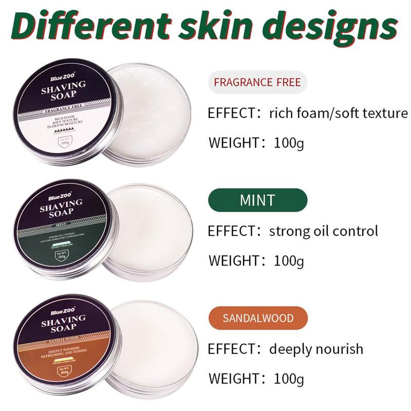 100g Men's Shaving Cream Mint Sandalwood Care Foam Safe Non-irritating Shaving Soap