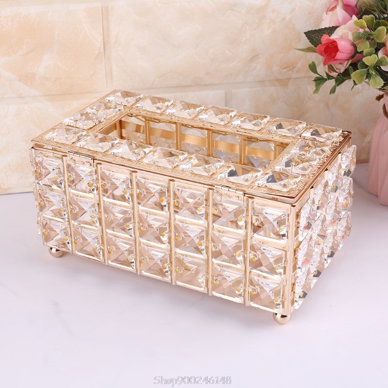 Rectangular Crystal Tissue Box Cover, Decorative Paper Box, Crystal Napkin Holder, Facial Tissue Holder for Bathroom Dropship