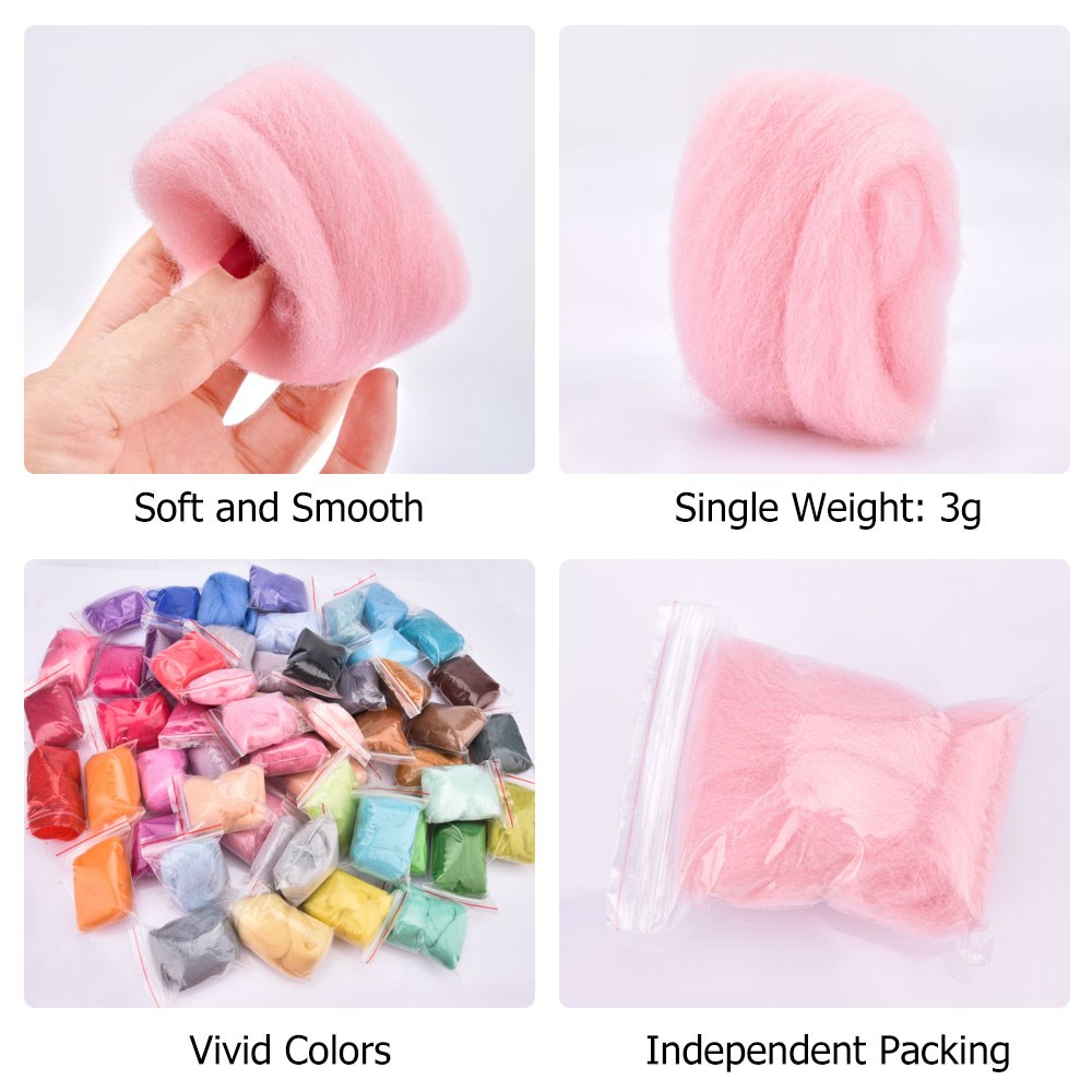 50pcs Wool Felt Fiber Needle Felting Wool Merino 70s Poke Roving Wool Wet Felting Needlework Accessory DIY Craft Project Supply