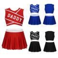 2Pcs Women Adult Charming Cheerleader Uniform Set Stage Cosplay Costume Round Neck Sleeveless Crop Top with Mini Pleated Skirt