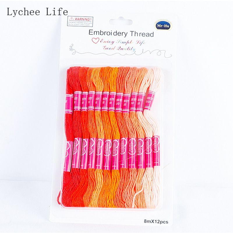 Lychee Life 12Pcs/lot Polyester Embroidery DIY Silk line Branch Similar Thread Cross Stitch Cotton Sewing Skeins Thread Material