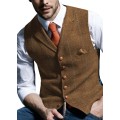 Men's Plaid Vest Tweed Wool Waistcoat Slim Fit Lapel Plaid Suit Vest Casual Groomsmen Vest Green/Brown/Black