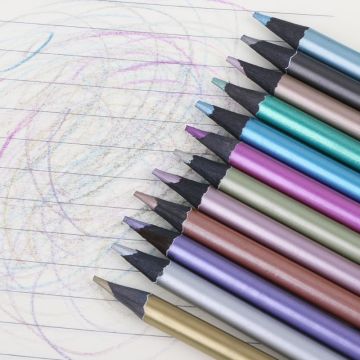 12Pcs Metallic Non-Toxic Colored Drawing Pencils 12 Color Drawing Sketching Pencil Drop Shipping