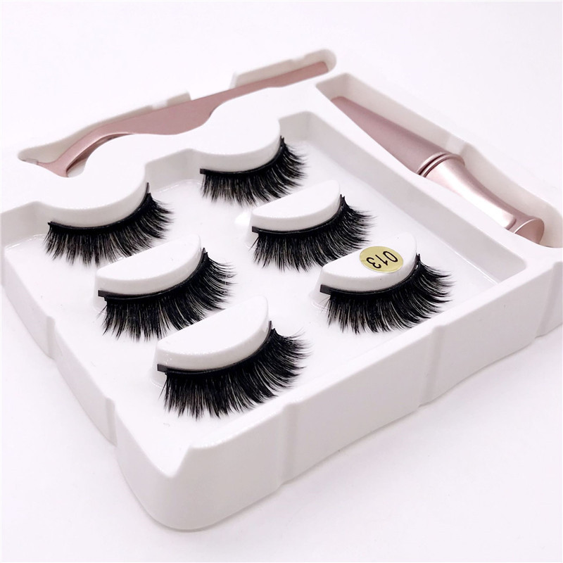 3 Pairs Magnetic Eyelashes 3D False Lashes Magnetic Eyeliner Waterproof Lasting Liquid Tweezers Set Lasting Handmade Eyelash