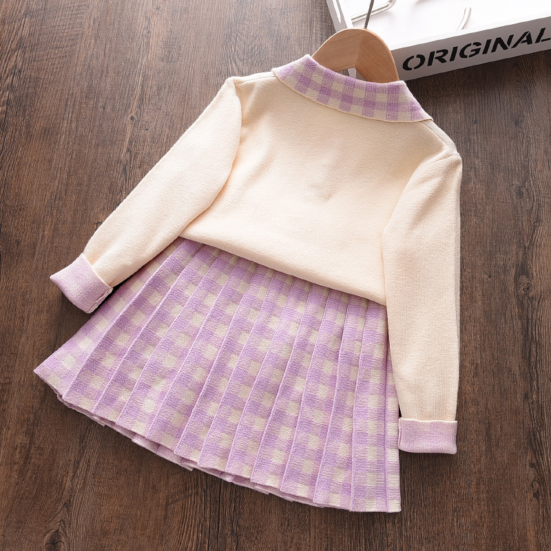 Bear Leader Girl Christmas Tutu Dress Winter Purple Yellow Sweater Princess Party Costumes Clothing Baby 2-6T Plaid Girl Dresses