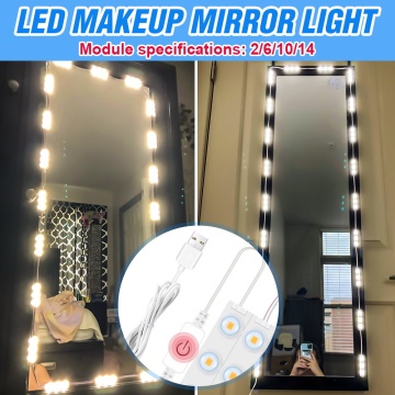 DC 5V USB Cosmetic Lights 2 6 10 14 Modules Hollywood Makeup Mirror Light LED Dressing Table Touch Dimmable Vanity Wall Lamps