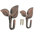 2 x Iron Leaf Shaped Curtain Tie backs Holders Wall Hooks Home Decor, Red Bronze