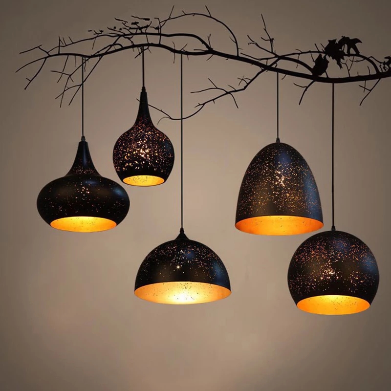 Retro industrial rusty engraving lampshade pendant lights singlehead iron pot cover chandelier for kitchen room living room lamp