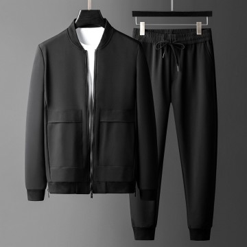 Minglu Black Sport Casual Man Sets (sweatshirt+pants) High Quality Stand Collar Zipper Male Suits Elastic Waist Slim Man Set 3xl