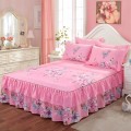 Jeefttby Korean Plant Flower Pattern Decoration Fit Bed Skirt Bedding Set 3pcs Large Bed Linen Bed Cover Pillowcase Home Textile