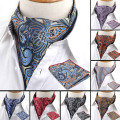 Men's Cravat Pocket Square Set Formal Necktie Hankerchief Ascot Scrunch Self Paisley Polyester Silk Neck Tie Luxury