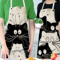 Cute Cartoon Cat Print Kitchen Apron Cotton Linen Easy Clean 10 Styles S/L Sizes