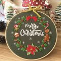 Christmas DIY Embroidery Starter Kit with Flower Pattern Embroidery Hoop Cotton Linen Cloth Thread Needlework Sewing Craft