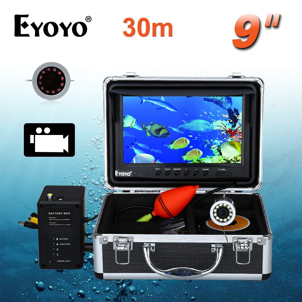 Eyoyo WF09 9" LCD Monitor Fish Finder 30M 1000TVL Fishing Camera Underwater DVR Video Cam 12pcs IR Infrared LED Ice Lake Boat
