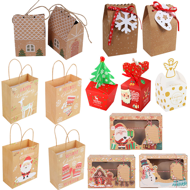 Christmas New Year Decorations Candy Boxes Gift Bags Mini House Shape Kraft Paper Gift Box Christmas Decor for Home Noel Navidad