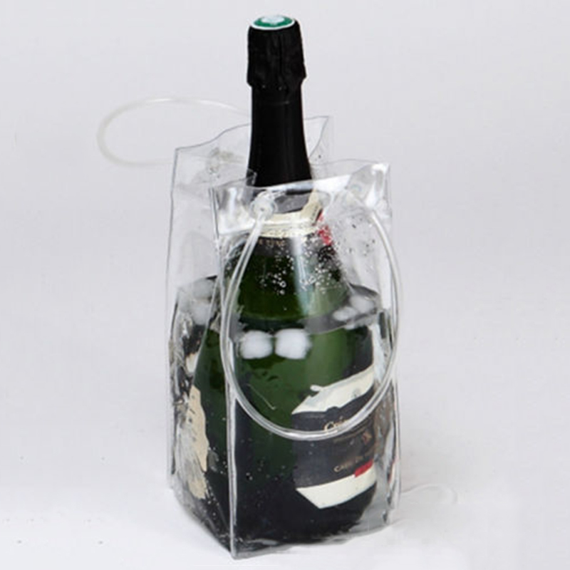 Durable Clear PVC Ice Bag Wine Beer Champagne Bucket Drink Bottle Outdoors Ice Gel Bags Cooler Chiller Foldable Carrier