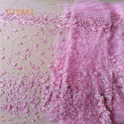 2018 African french lace mix cord lace borders tulle fabric with 3D Appliques stones 5 yard