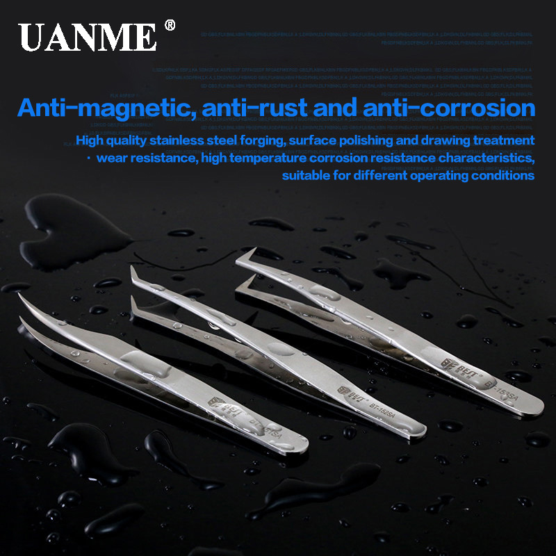 UANME BST 151 152 153SA Tweezers Thicken Stainless Steel Anti-Static Electronic Pointed Tip Straight Curve Bend Tweezer Forceps