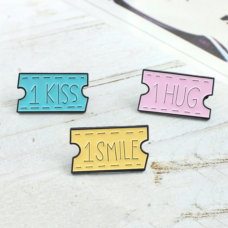 Tickets Enamel Pins 1 Hug 1 Smile 1 Kiss Brooches Cute Sweet Romantic Gifts For Girlfriend Lapel pins Badges For Lover