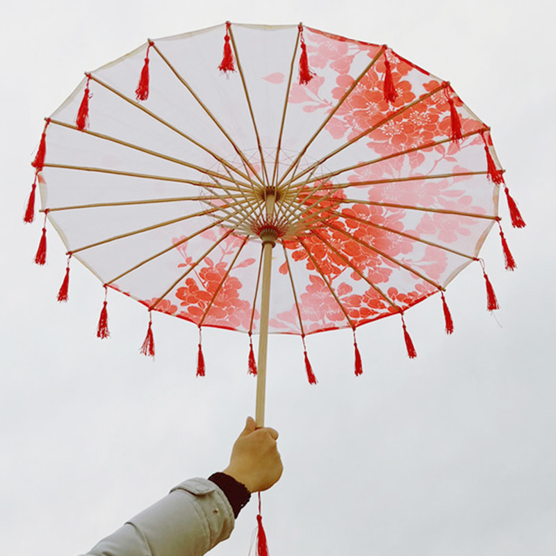 Prop Umbrella women Ribbon Tassels Ancient Costume Umbrella Cheongsam Hanfu Show Umbrella Classical Silk Dance Umbrella