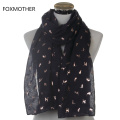 FOXMOTHER Scarf Women Scarves Luxury Shiny White Navy Yellow Bronzing Foil Gold Cat Scarf Shawl Hijab Neck Head Scarves Ladies