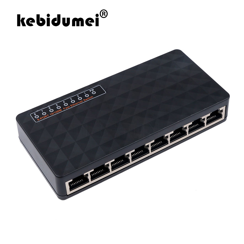 kebidumei Network Switch 8 Ports 10/100Mbps Fast Ethernet RJ45 Switcher Lan Hub MDI Full/Half duplex exchange AC Prower Adapter