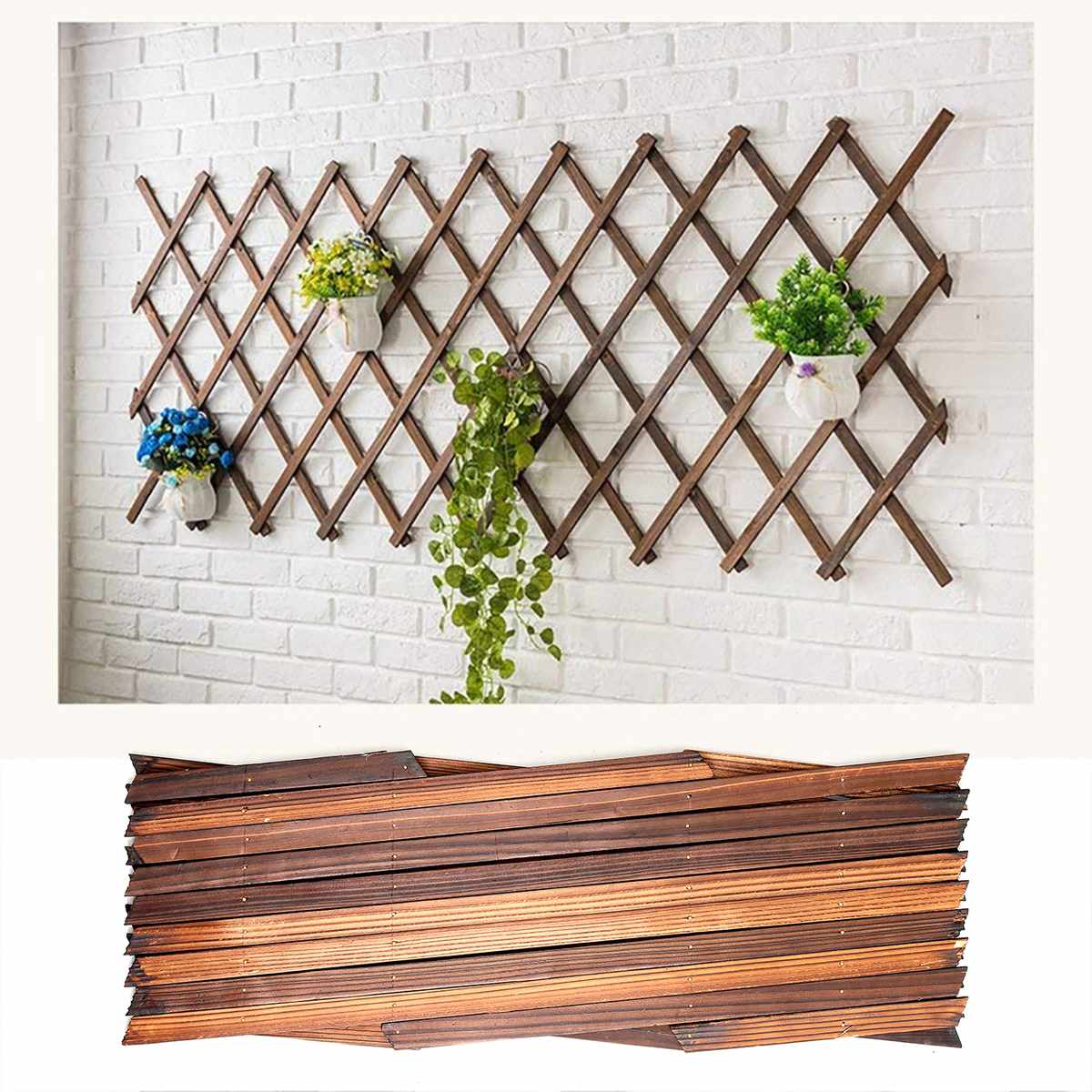 Carbonized Anticorrosive Wood Pull Net Garden Wall Fence Panel Plant Climb Trellis Support Decorative Garden Fence for Home Yard