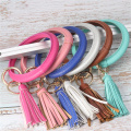 New Fashion Multicolor PU Leather O Key Chain Custom Circle Tassel Wristlet Keychains Women Girl Key Ring Jewelry Gifts