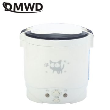 DMWD 1L Mini Electric Rice Cooker Portable Soup Pot Cooking Pot MultiCookers 12/24/220V Multicookings For Car Truck And Travel