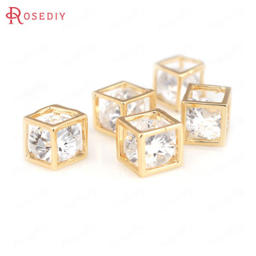6PCS 5MM 6MM 8MM 24K Champagne Gold Color Plated Brass with Zircon Cube Charms Pendants High Quality Diy Jewelry Accessories