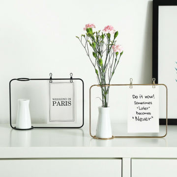 Creative Iron Line Flower Pot Plant Vase Stand Postcard Home Decors Clip Holder
