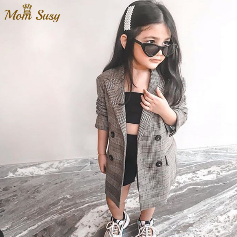 Baby Boy Girl Wool Jacket Long Double Breasted Warm Toddle Teens Lapel Tweed Coat Spring Fall Winter Baby Outwear Clothes 2-14Y