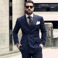 Mens Suit Chalk Stripe Beat Men Vintage Tailored Slim Business Suits Dinner Suits Groom Wear Peaky Blinders 2Piece(Jacket+Pants)