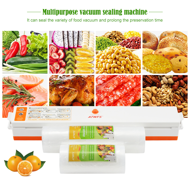 ATWFS Food Vacuum Sealer Packing Sealing Machine Including 15Pcs Bags and Vacuum Bag Packaging Rolls 20cmX500cm+12cmX500cm