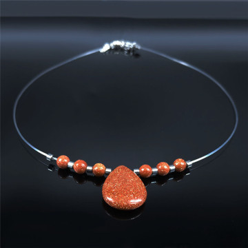 Sandstone Stainless Steel Neckless Women Water Drops Fishing Line Beads Necklace Jewelry gargantillas cortas mujer moda N20013S4