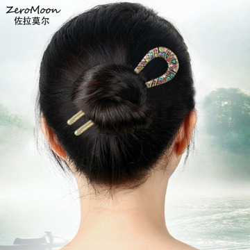 Rhinestone U Shaped Bridal Women's Hair Stick Headwear Hair Braided Hair Accessories Vintage Head Jewelry Wholesale