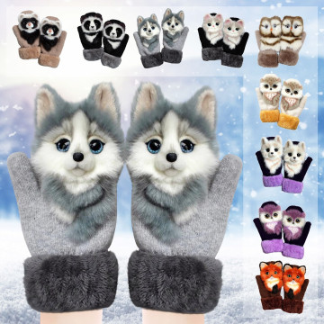 Womens Mens Winter Knitted Gloves Kawaii Gloves For Hand Arthritis Cute 3D Cartoon Animal Thermal Mittens D10