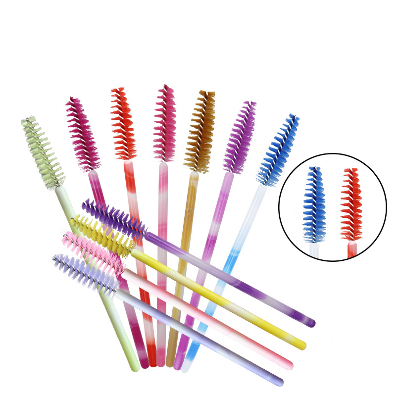 50pcs Colorful Handle Eyelash Brushes Disposable Nylon Grafting Eyelash Brush Eyelash Volume Lip Brush Eye Shadow Makeup Brush