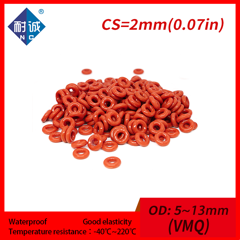 5PCS/lot Red Silicone rubber oring VMQ CS 2mm OD5/6/7/8/9/10/11/12/13mm ORing Gasket Silicone O-ring waterproof Silica gel