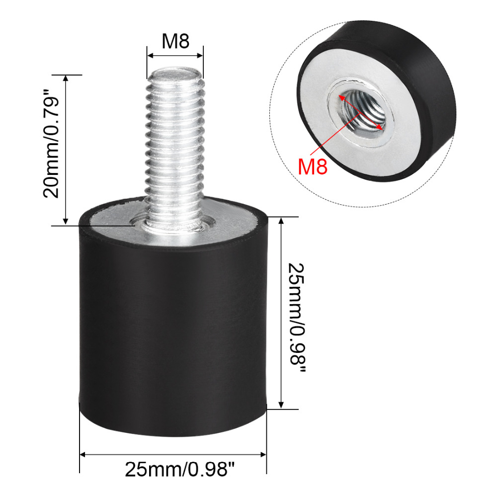 Uxcell 2PCS M8 M10 Thread Rubber Mounts Vibration Isolators Cylindrical Shock Absorber with Studs Dowel Fasteners