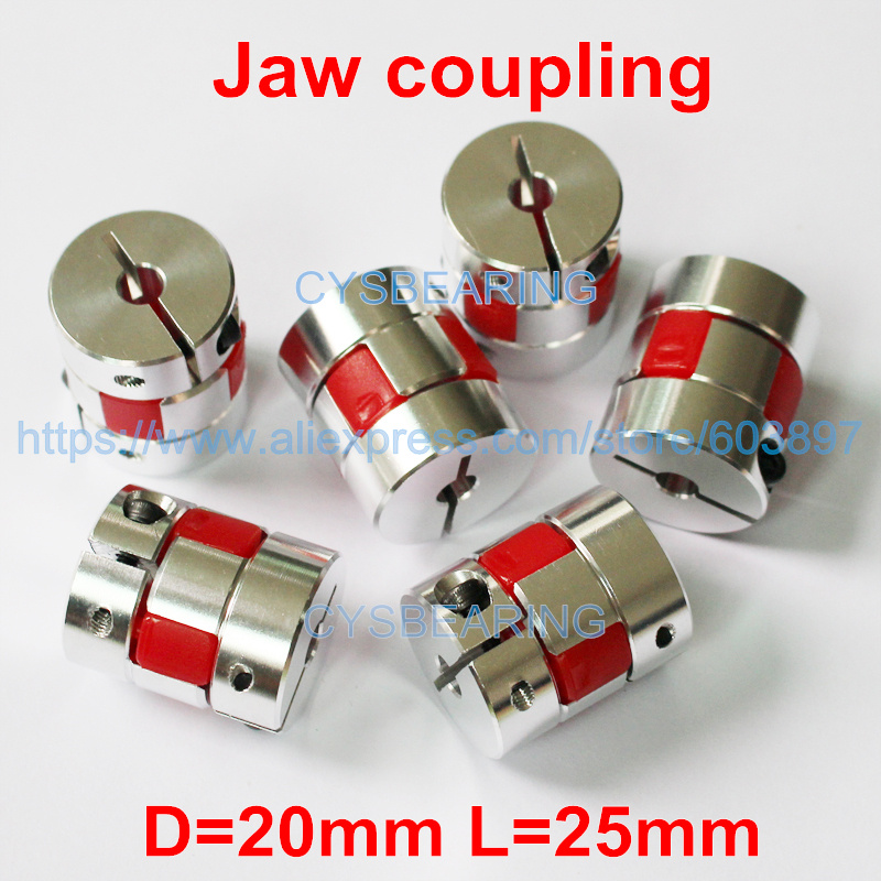 1pc D20 L25 1/4" 4mm 5mm 6mm 6.35mm 7mm 8mm 10mm Flexible jaw spider coupler stepper motor shaft coupling