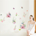Removable Colorful Flowers Bird Wall Stickers Romantic Bedroom Decoration Living Room Door Sticker Decorative Home Accessories