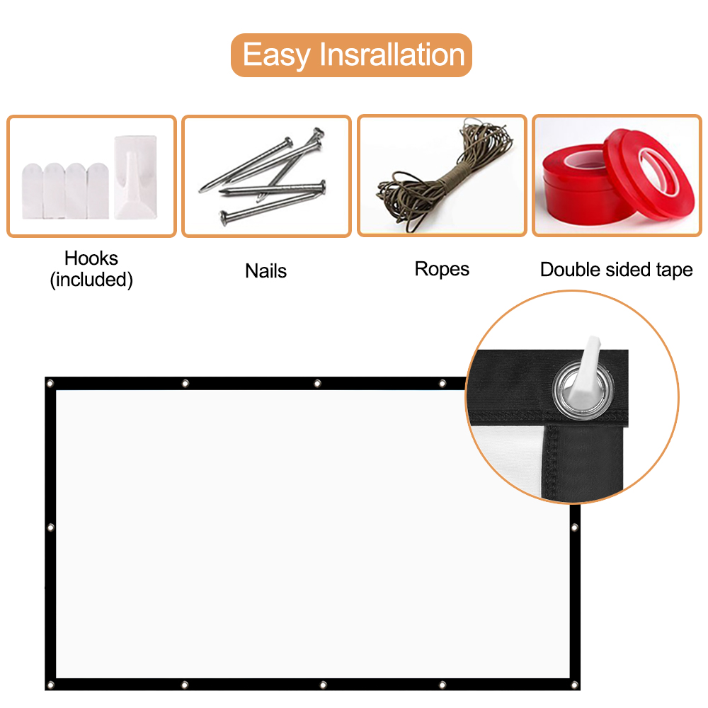 HENZIN 16:9 Thicken Foldable 100 inch Projector Screen Matt White Front Rear HD 3D Screen for Projection Screen Home Theater