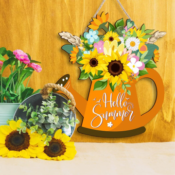Summer Sunflower Watering Can Wooden Hanging Sign